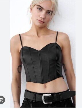 Zara Black Faux Leather Corset Camisole